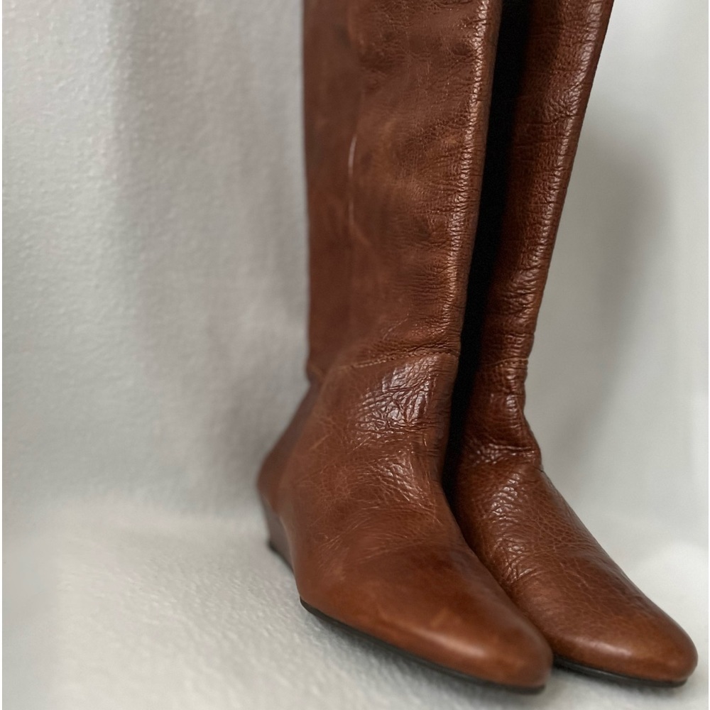 Steven by Steve Madden Size 6 Brown Glossy Leather Wedged Heeled Boots. - Picture 3 of 16